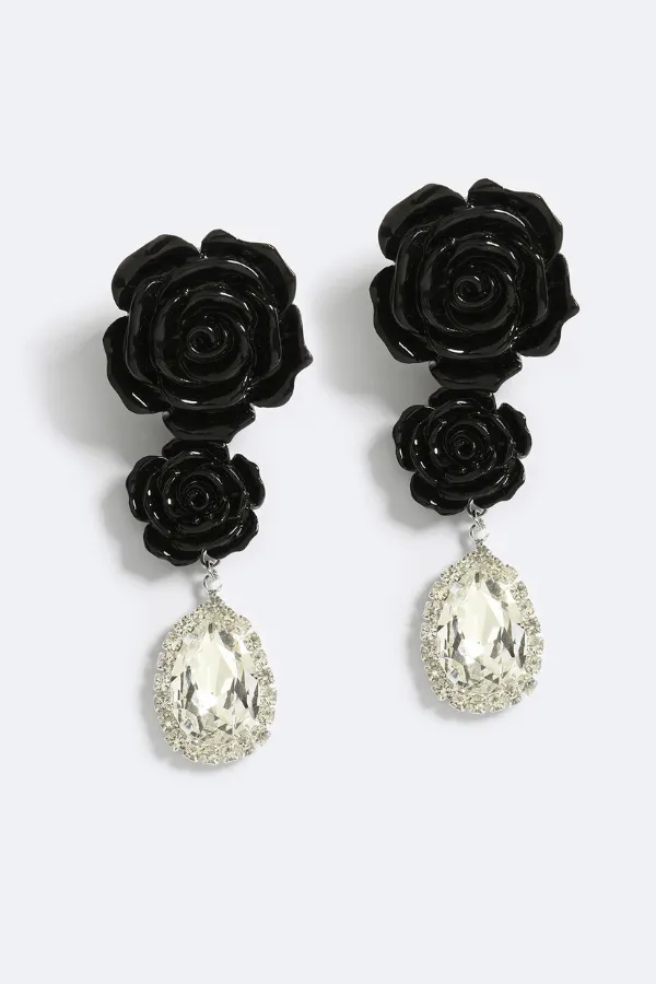 Roses on Ice Earrings Black Ice