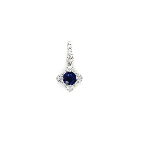 Round Sapphire Pendant with Twenty-Nine Diamonds in 18K White Gold