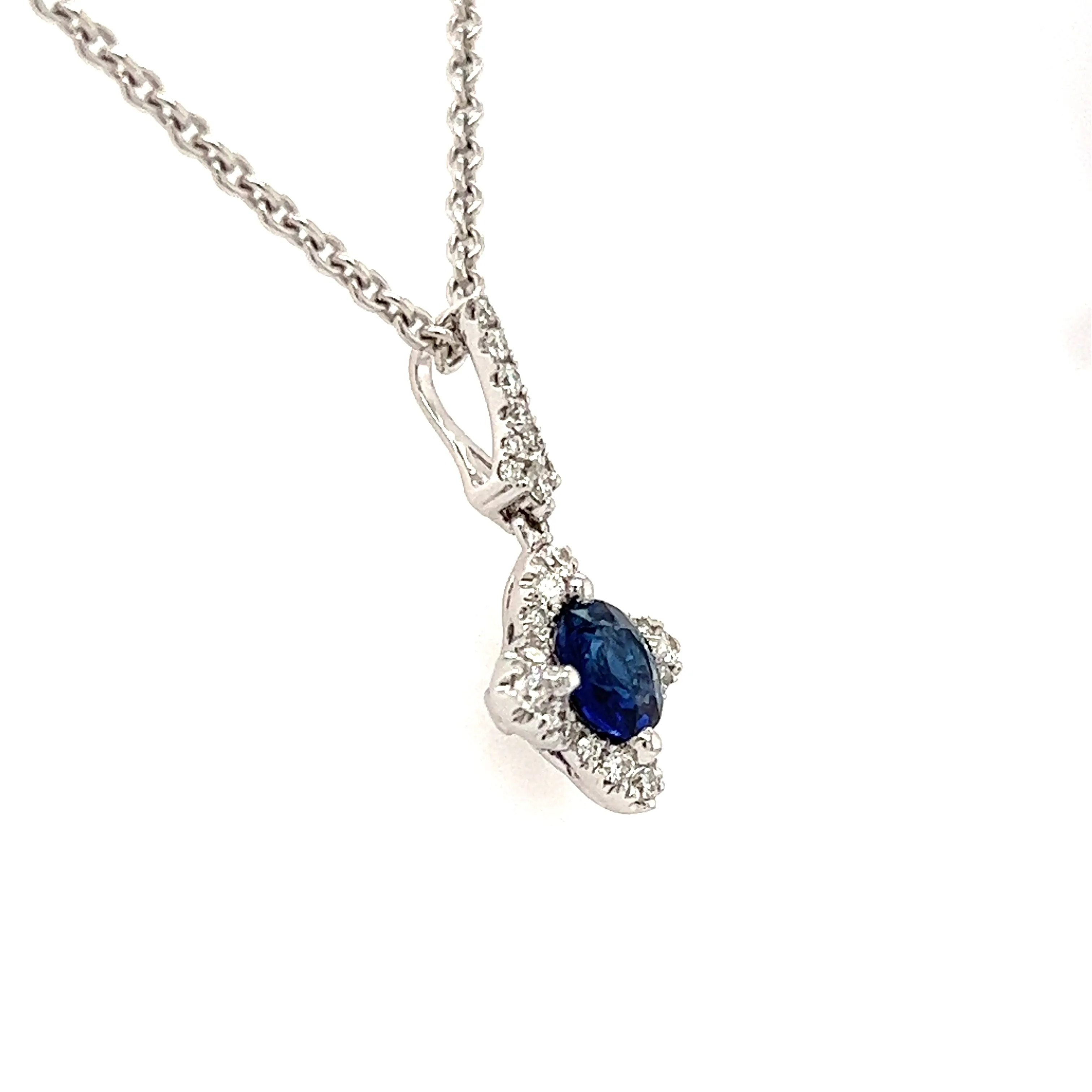 Round Sapphire Pendant with Twenty-Nine Diamonds in 18K White Gold