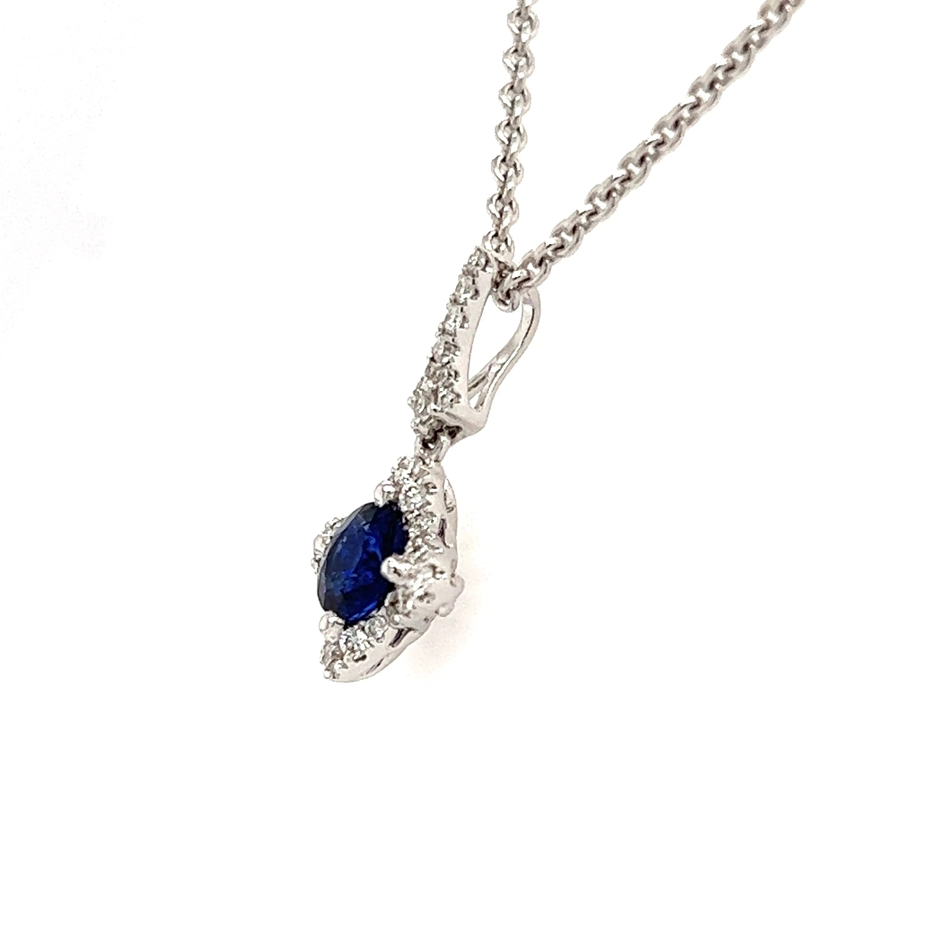 Round Sapphire Pendant with Twenty-Nine Diamonds in 18K White Gold