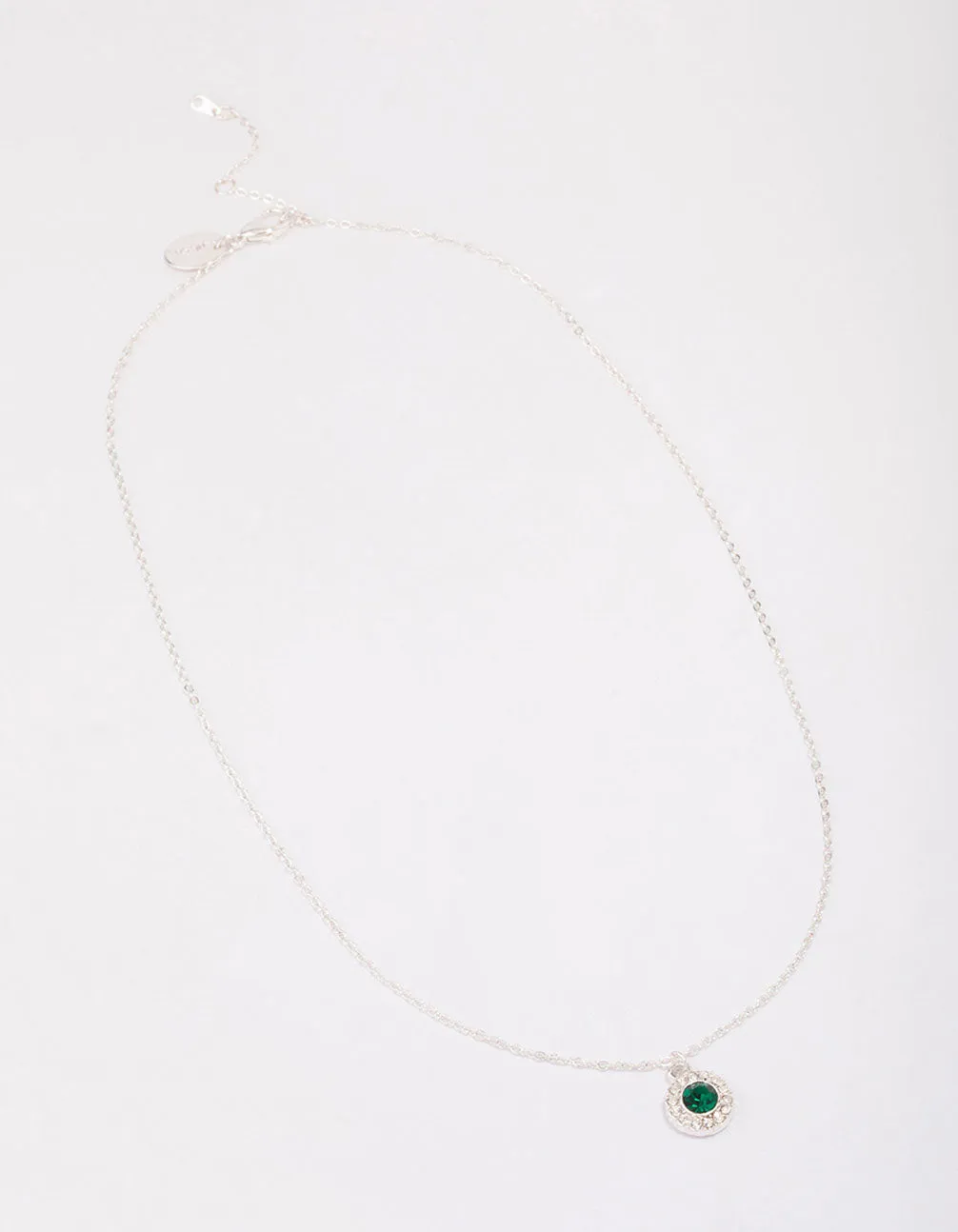 Silver Emerald Halo Pendant Necklace