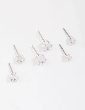 Silver Graduating Diamante Stud Earring 3-Pack