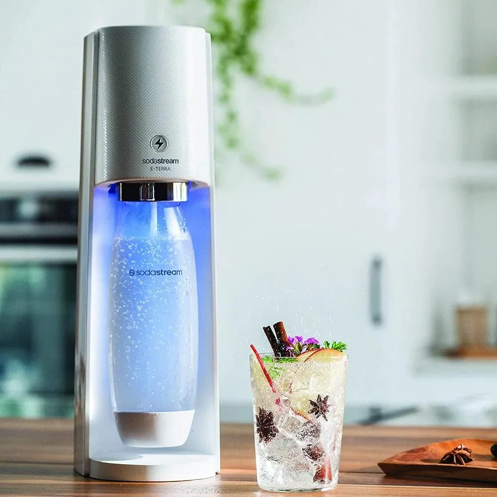 Sodastream E-Terra Starter Pack Soft Fizzy Drink Sparkling Electric Maker Soda Stream White