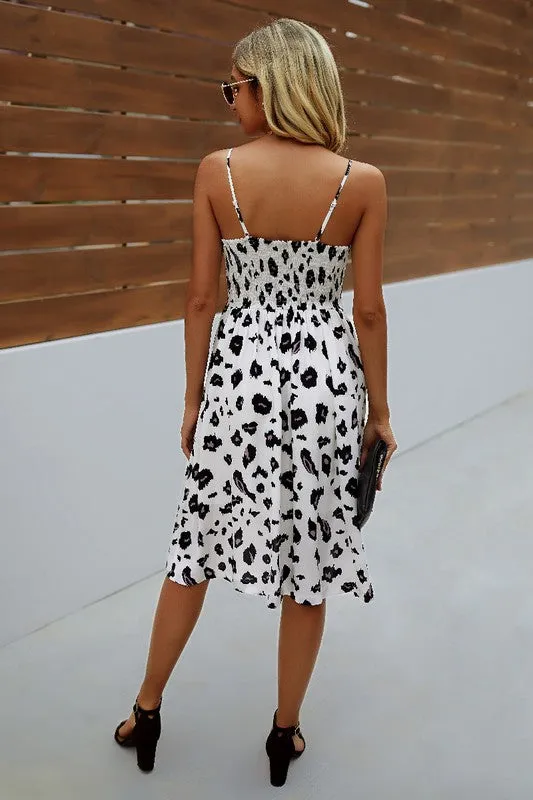 Spaghetti Strap V Neck Print Dress