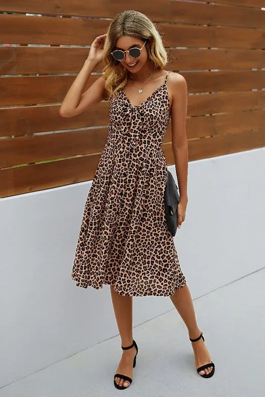 Spaghetti Strap V Neck Print Dress