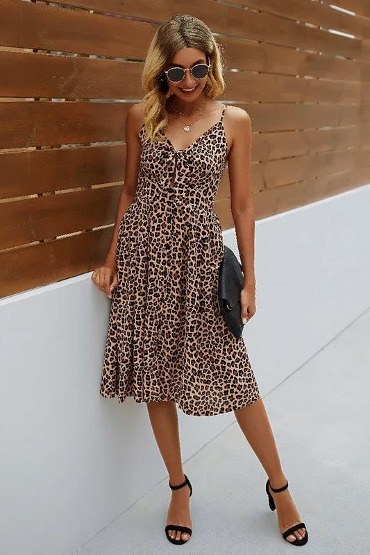 Spaghetti Strap V Neck Print Dress