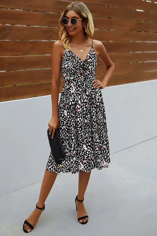 Spaghetti Strap V Neck Print Dress