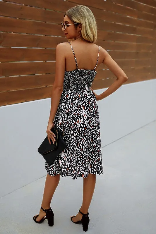 Spaghetti Strap V Neck Print Dress