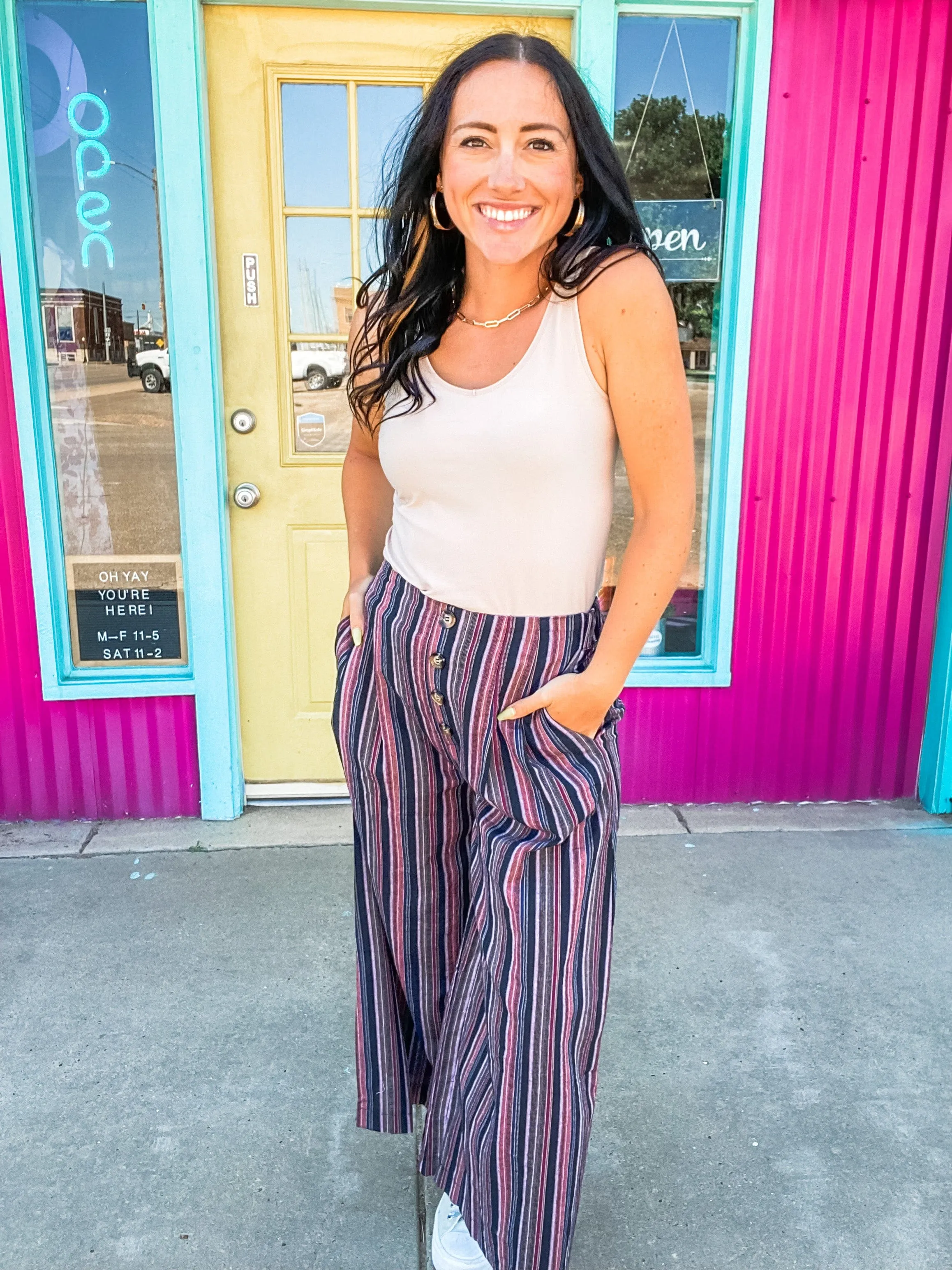 Stripe High Waist Wide Leg Pant