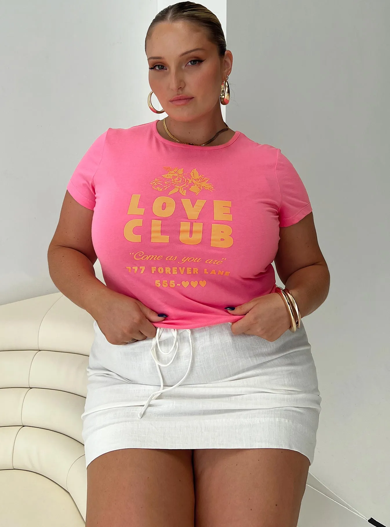 Thread Together Love Club Baby Tee Pink Curve