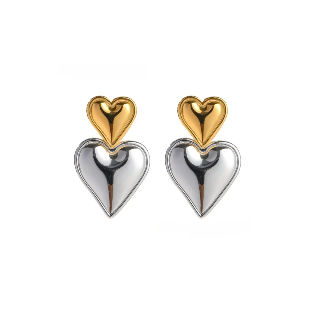 'Tove' Layered Heart Earrings | Mixed Metal