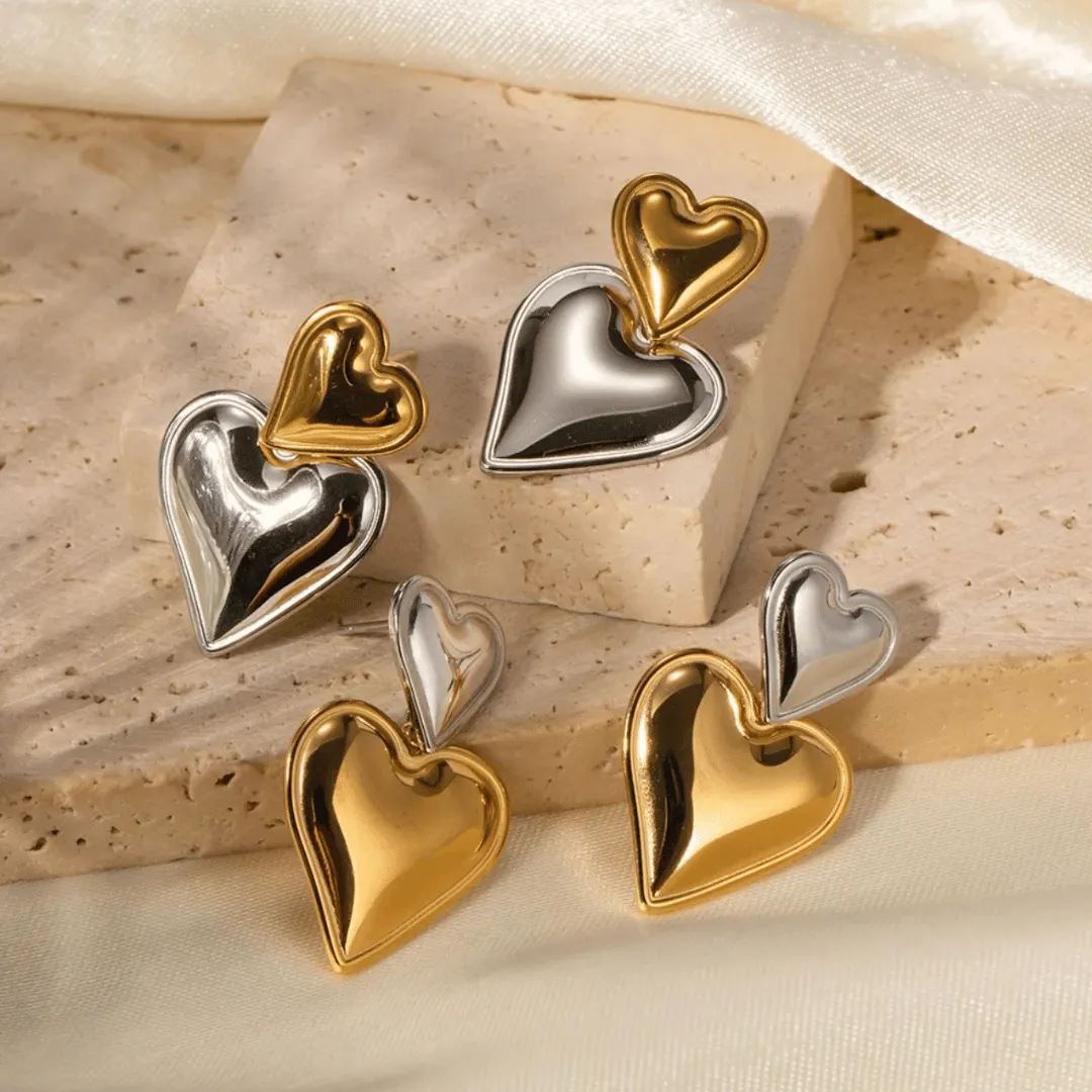 'Tove' Layered Heart Earrings | Mixed Metal