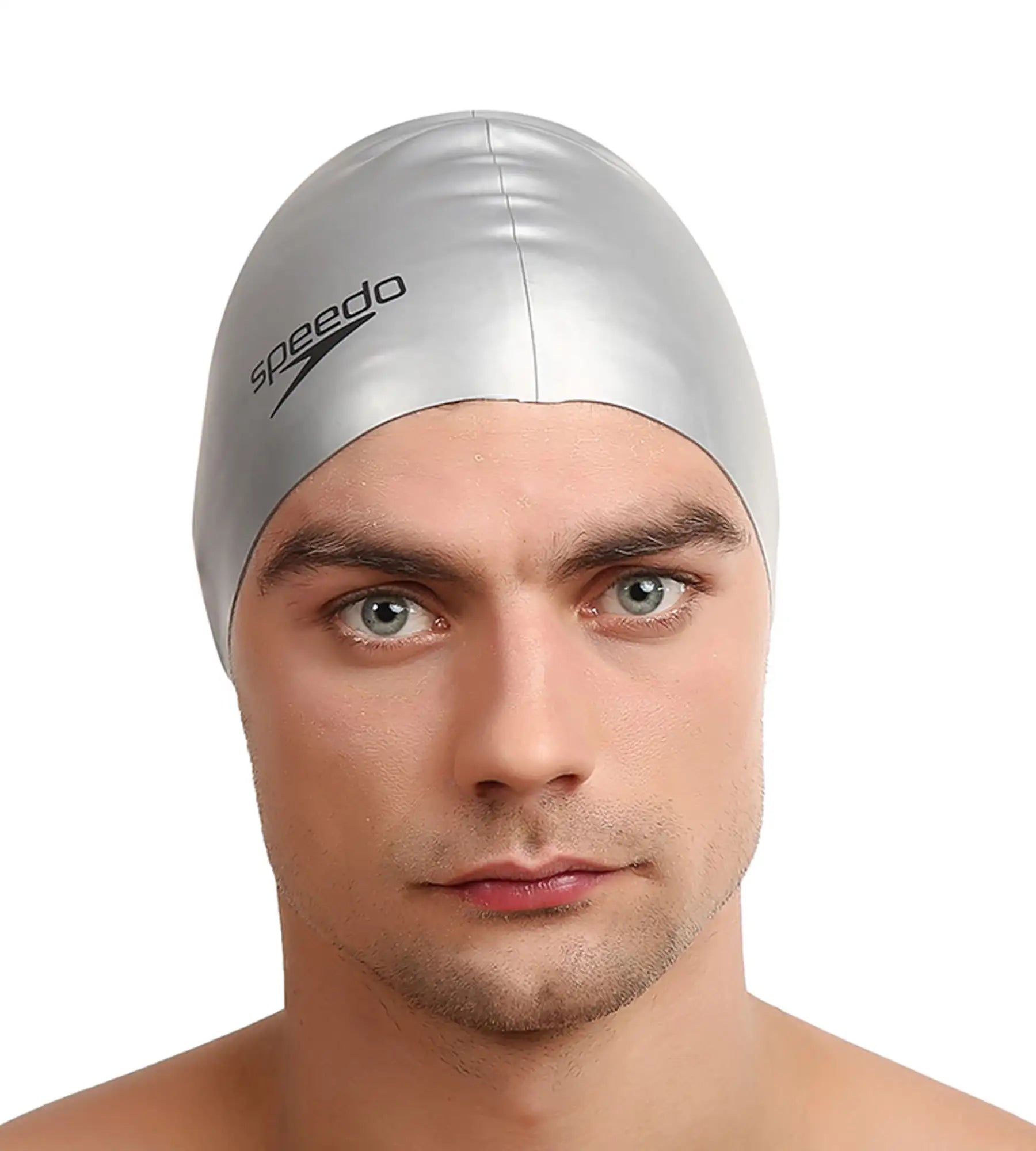 Unisex Adult Flat Silicone Swim Cap - Silver