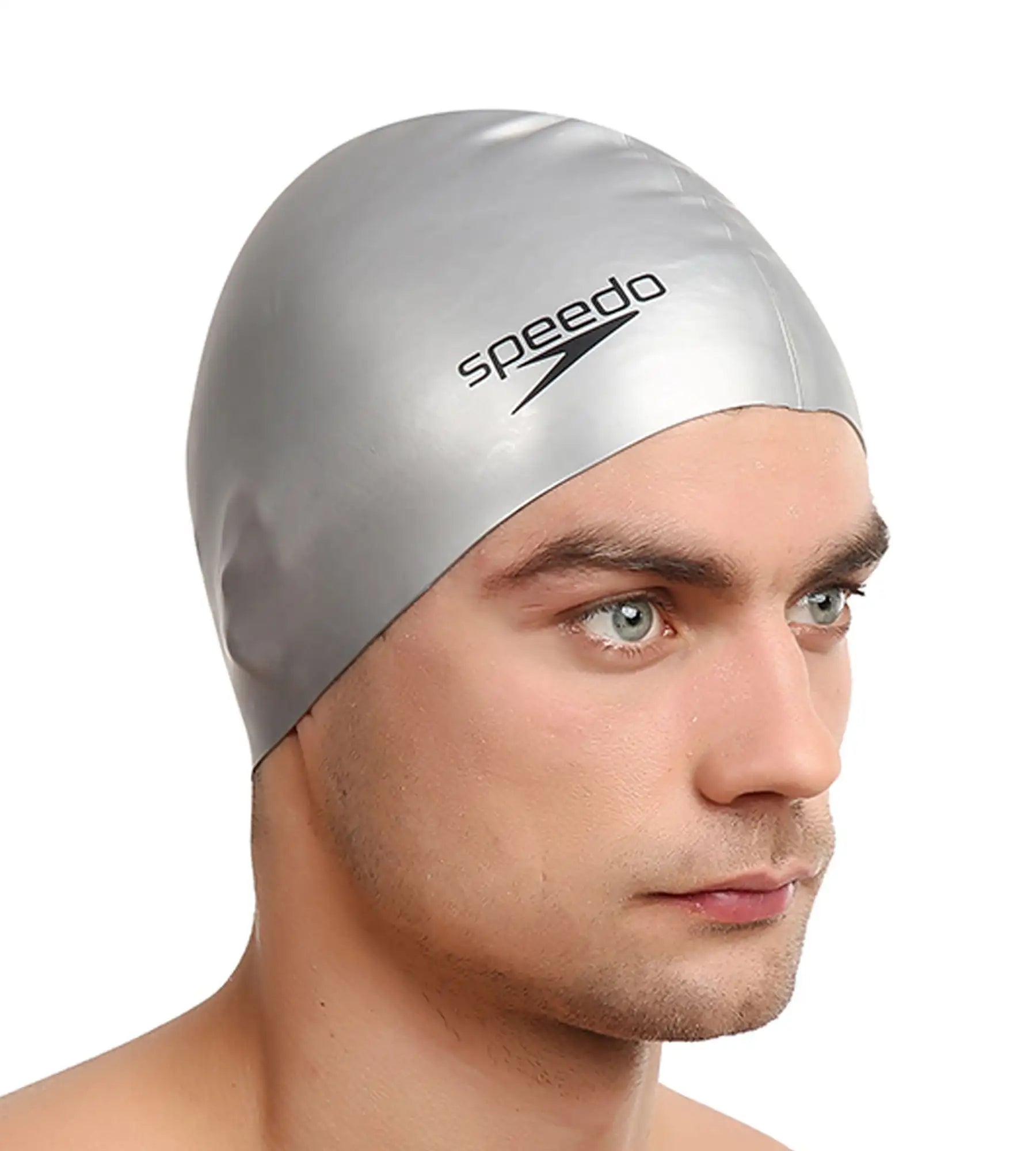 Unisex Adult Flat Silicone Swim Cap - Silver