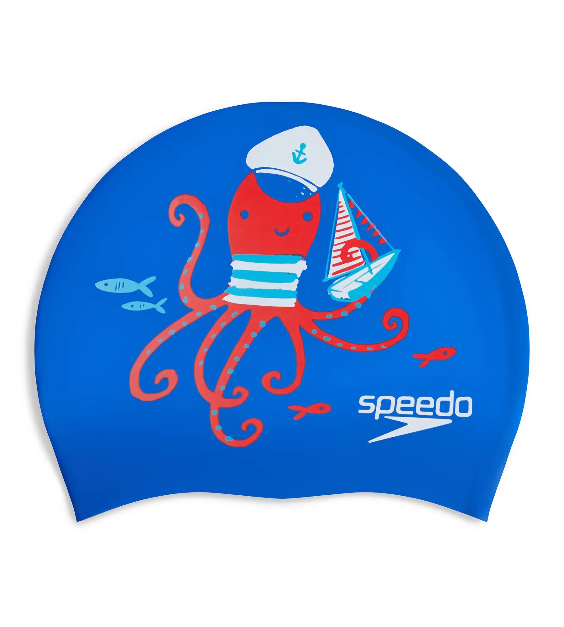 Unisex Junior Slogan Print Swim Caps - Blue & Red