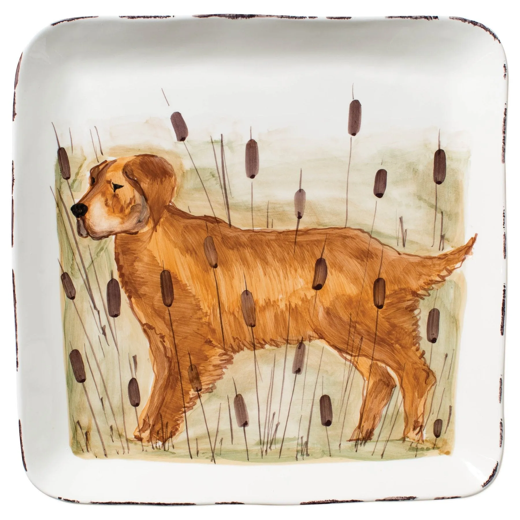 Vietri Wildlife Hunting Dog Large Square Platter