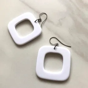 White Deco Square Donut Drop Earrings