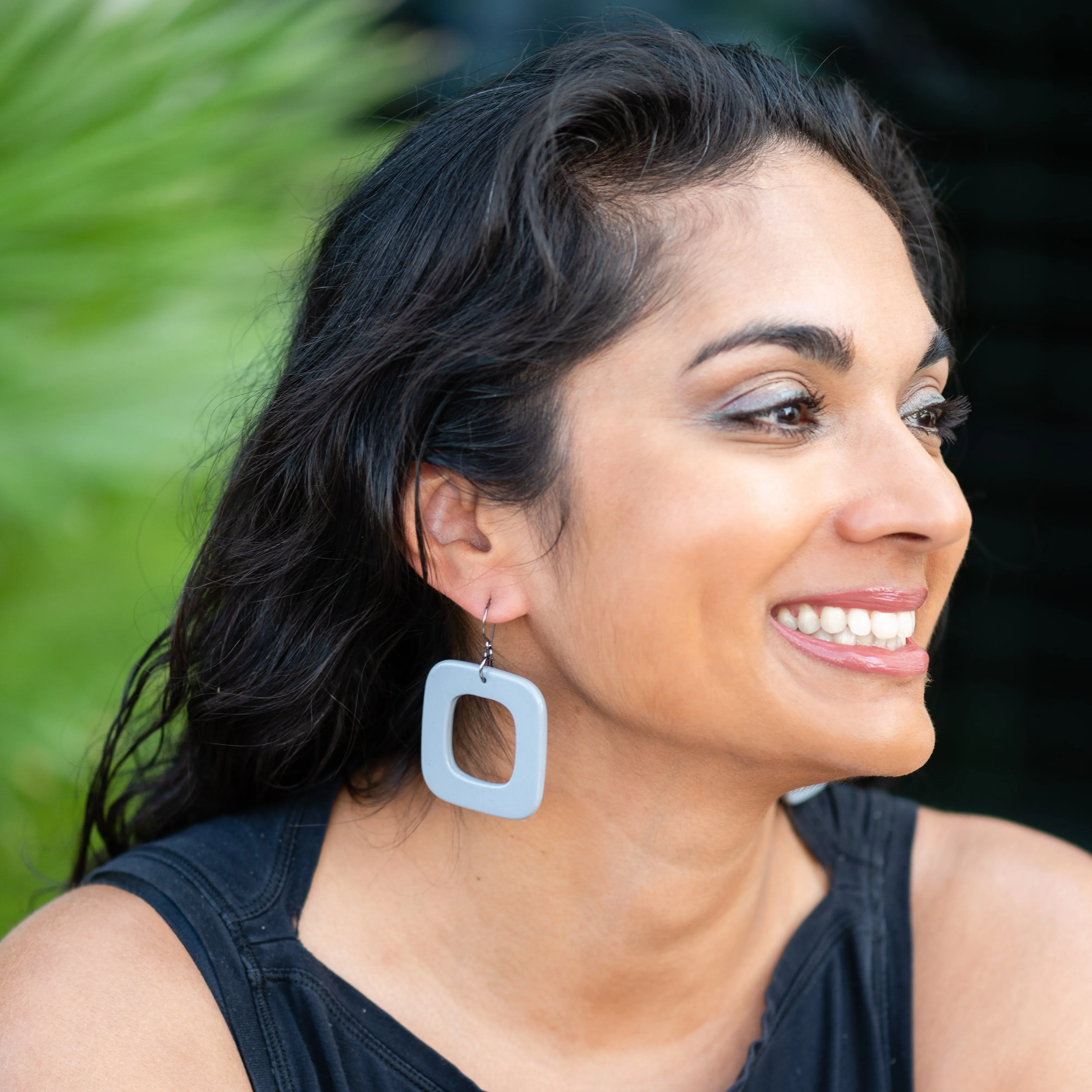 White Deco Square Donut Drop Earrings