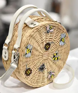 WHITE PEONY STRAW bag with bugs