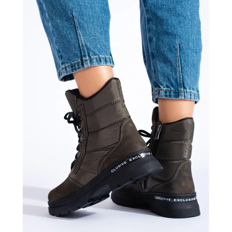 Women's lace-up snow boots green