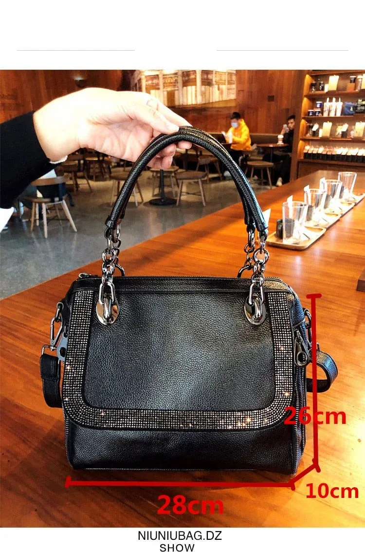 Women's Diamond Genuine Leather Large Capacity Portable Shoulder Bag