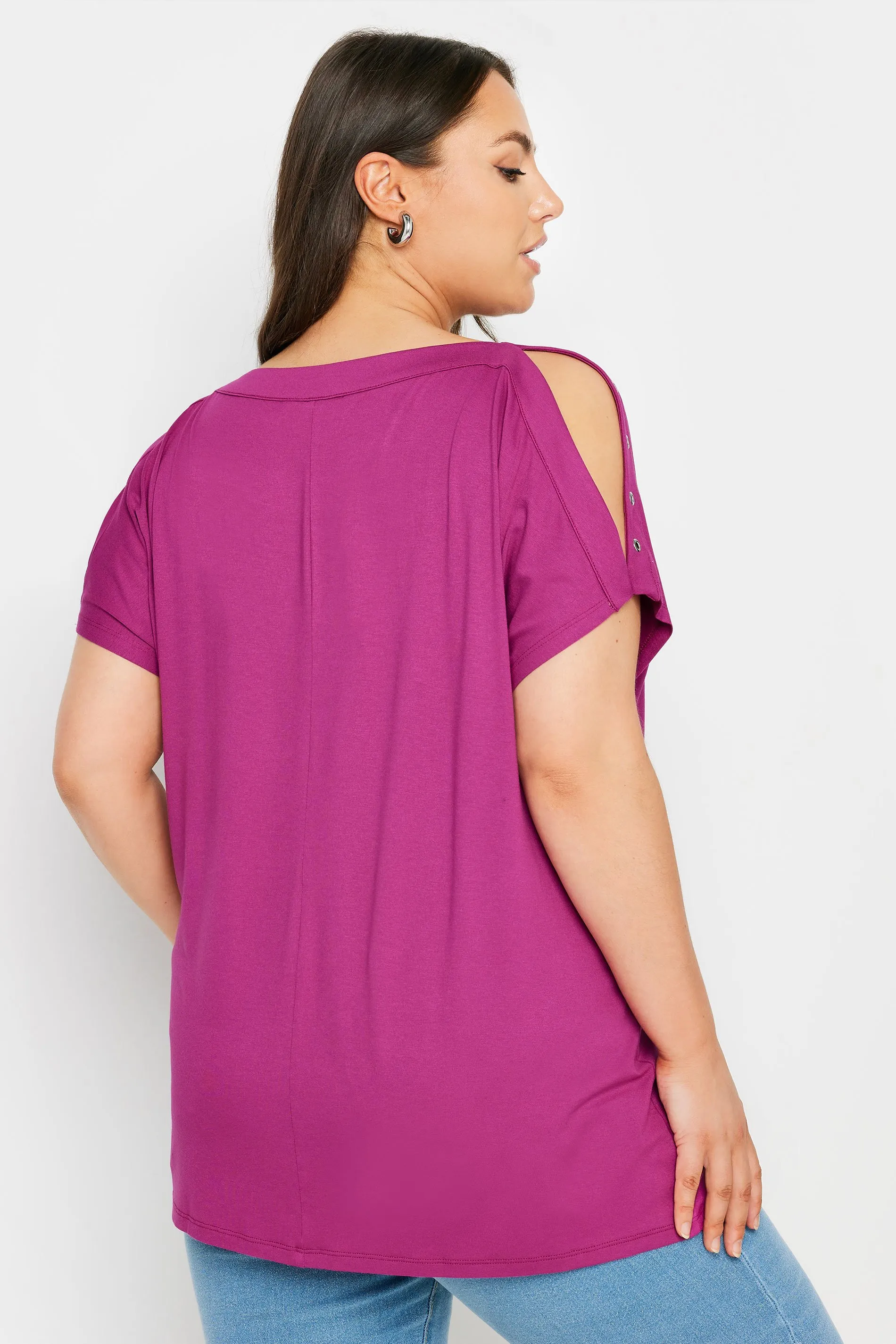 YOURS Curve Pink Eyelet Detail Cold Shoulder Top